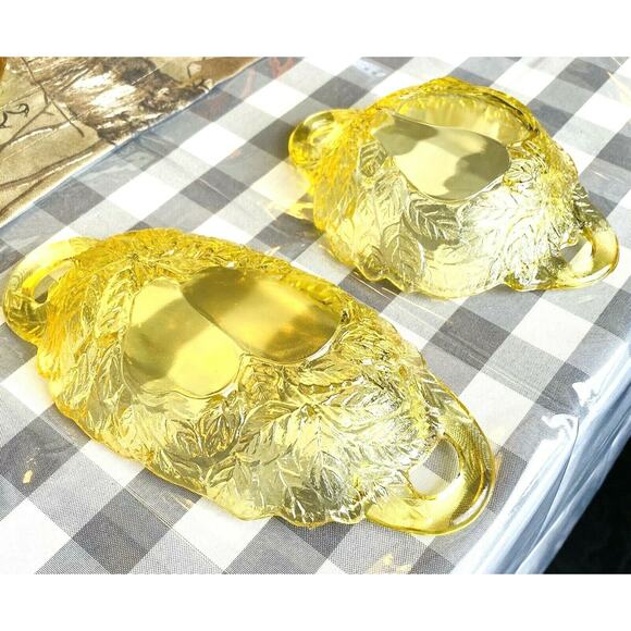 Yellow Mist Sweet Pear Avocado Tiara Indiana Glass Handled Serving Dish Set VTG - Picture 11 of 11